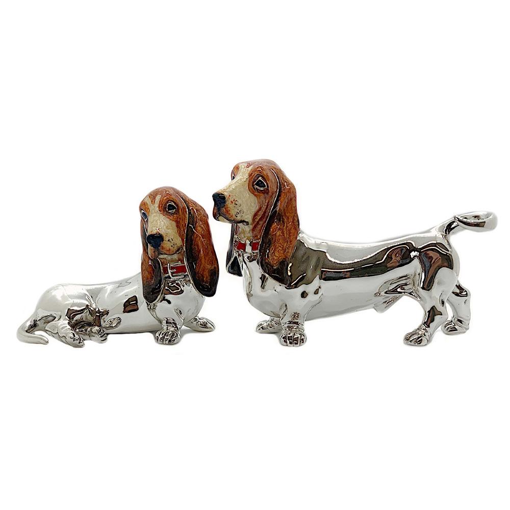 Enamelled basset hound pair silver ornament Saturno ST106 - SATURNO