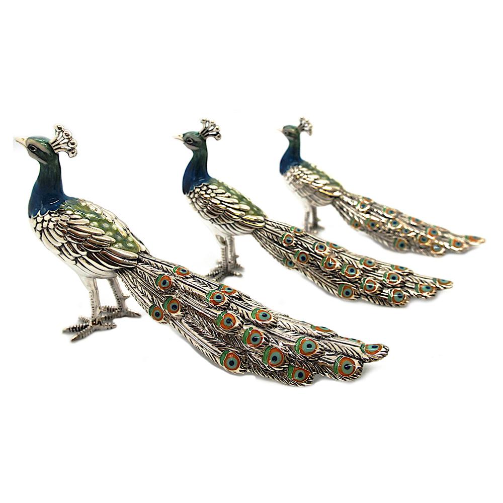 Enamel peacock trio silver ornament Saturno ST102 - SATURNO