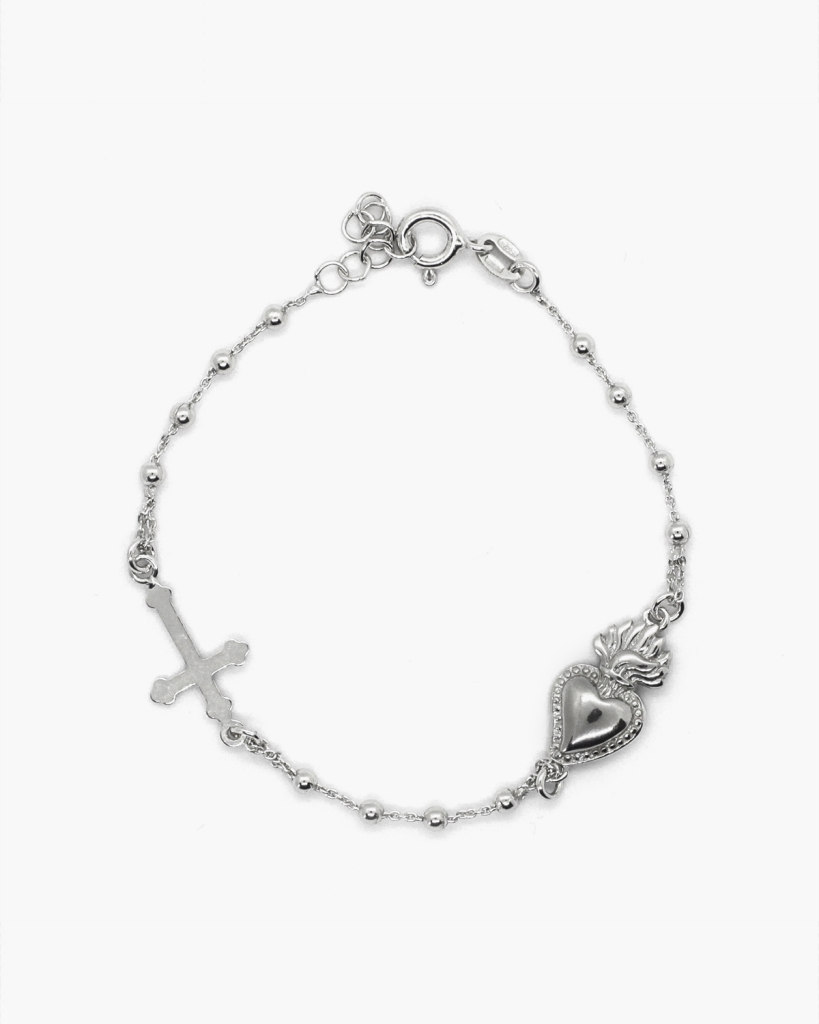 Ex-voto rosary bracelet with gothic cross in burnished 925 silver - NOVE25