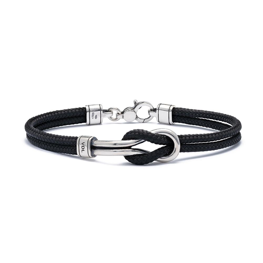 Bracciale nodo reef argento 925 e cima nautica nero, verde e blu - VALENTINO DI LEONARDO