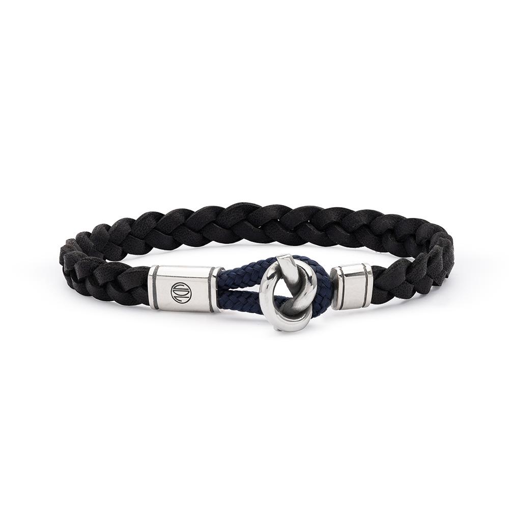 925 silver knot bracelet, leather and nautical rope loop - VALENTINO DI LEONARDO