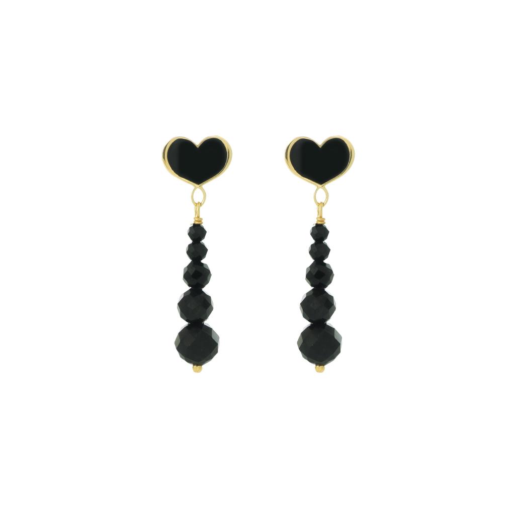 Earrings (pair) hearts and black spinels Maman et Sophie OROND42F - MAMAN ET SOPHIE