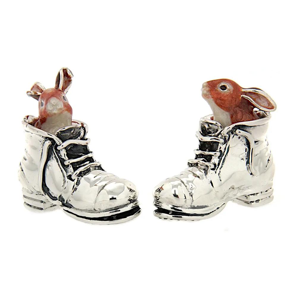 Enamelled rabbits in boots silver ornament Saturno ST173 - SATURNO