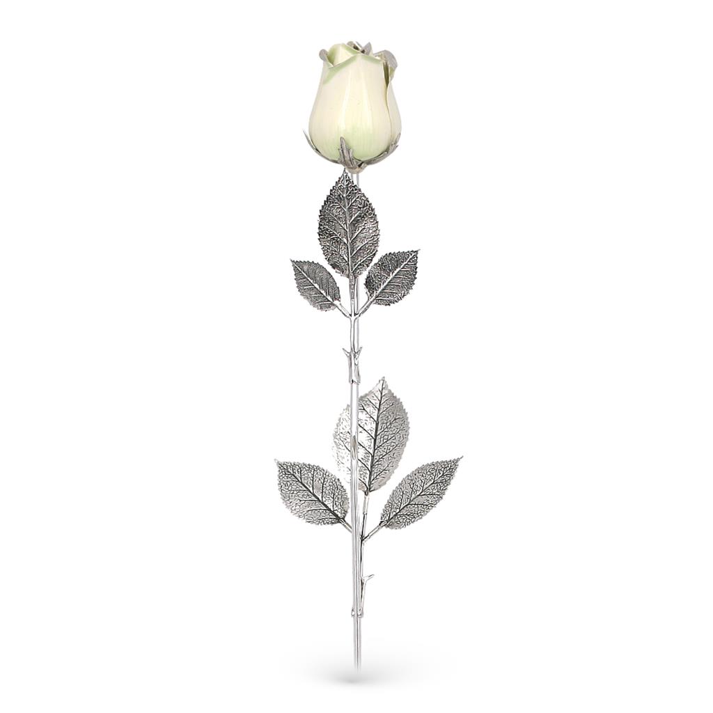 White rose ornament in sterling silver and enamel - SATURNO