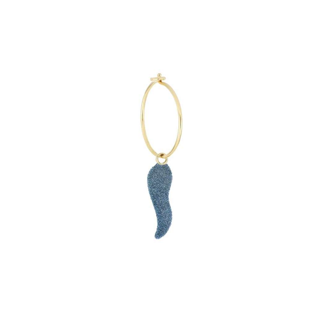 Maman et Sophie mini single yellow gold hoop earring with pendant horn in blue diamond dust
