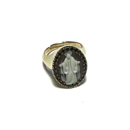 Oval chavelier ring in silver with diamonds and Madonna Cameo
