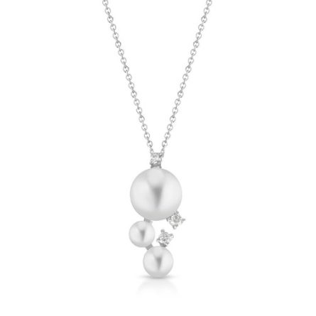 Necklace with pendant 3 Edison pearls Ø 3.5-7 mm and diamonds