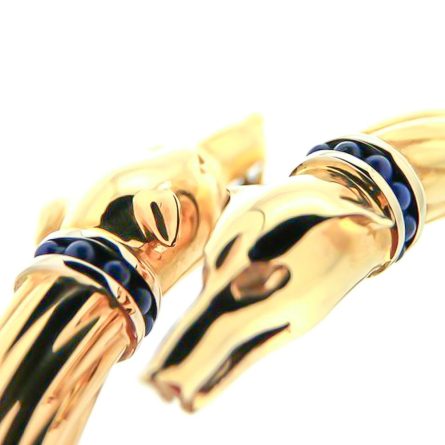 Bracciale rigido oro giallo teste levrieri collari lapislazzuli