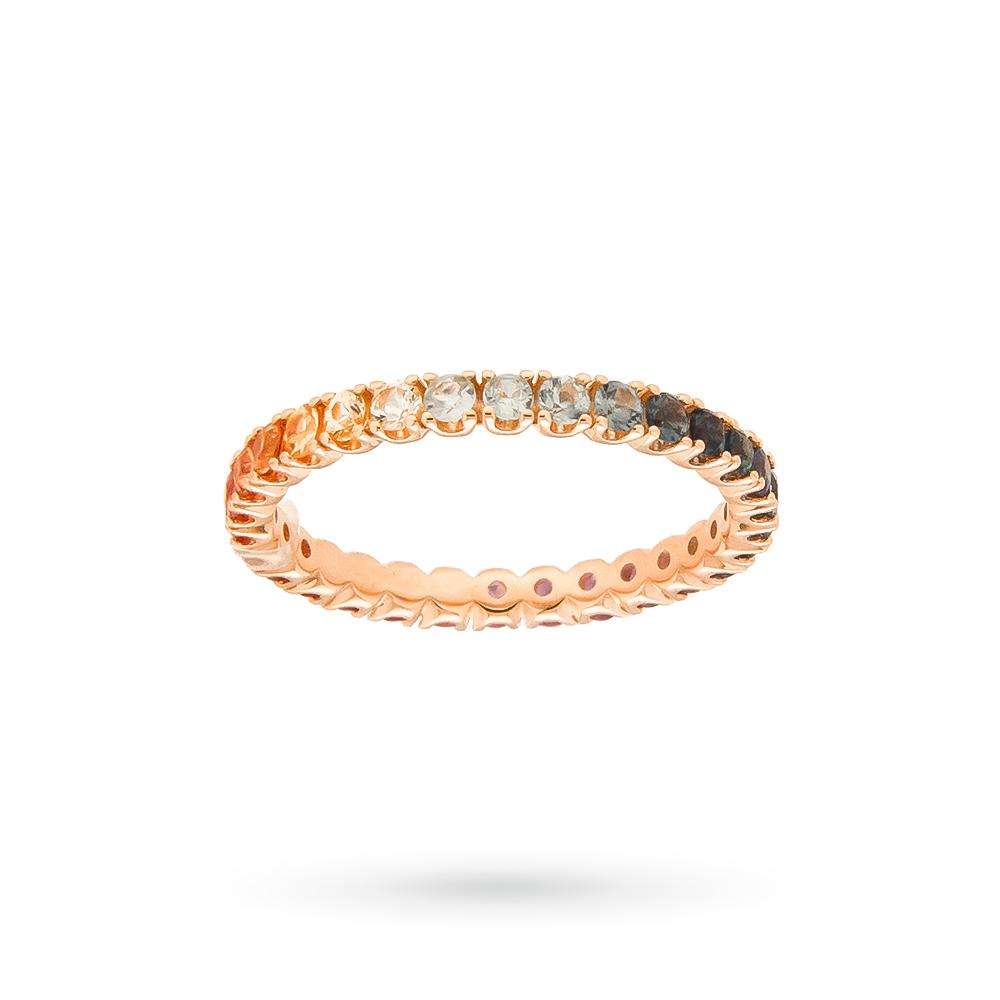 Anillo de eternidad en oro rosa con zafiros multicolores de 1,29 ct