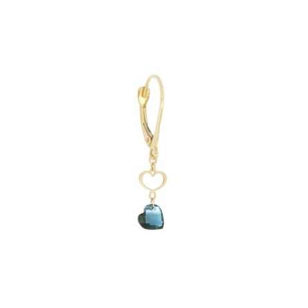 Maman et Sophie single yellow gold hook earring with london blue topaz heart