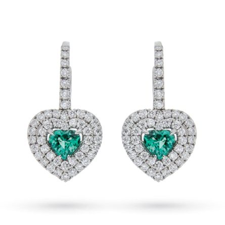 White gold earrings emerald hearts 0,37ct diamonds 0,44ct Mirco Visconti