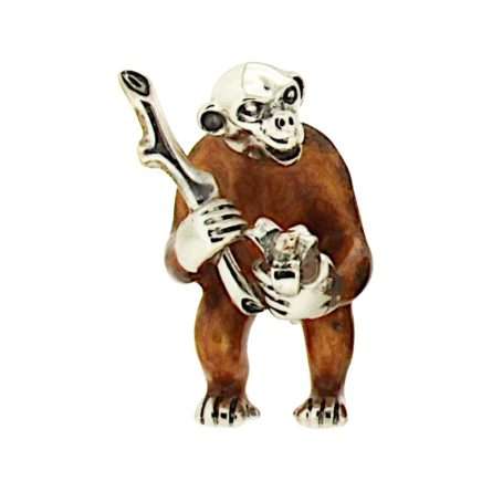 Enamelled Monkey with Bamboo silver ornament Saturnoo ST171-4