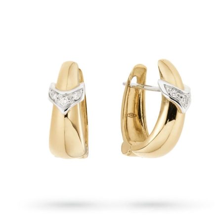 Pendientes de lóbulo de oro amarillo con banda blanca y diamantes