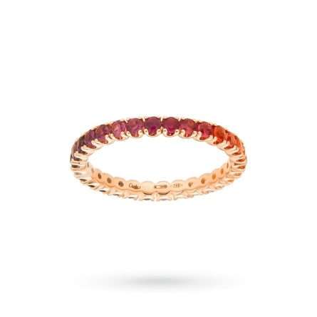 Anillo de eternidad en oro rosa con zafiros multicolores de 1,29 ct