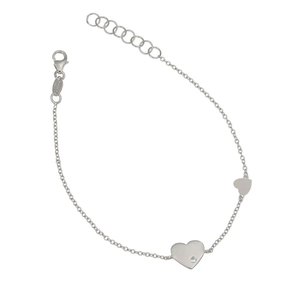 Bracciale maglia rolò con cuore centrale con zircone e cuore piccolo a lastra lunghezza cm 18 .5