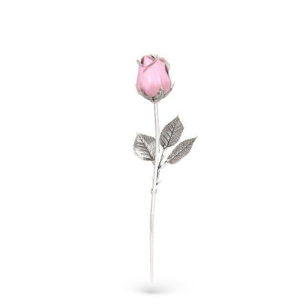 Pink rose ornament in sterling silver and enamel 17cm
