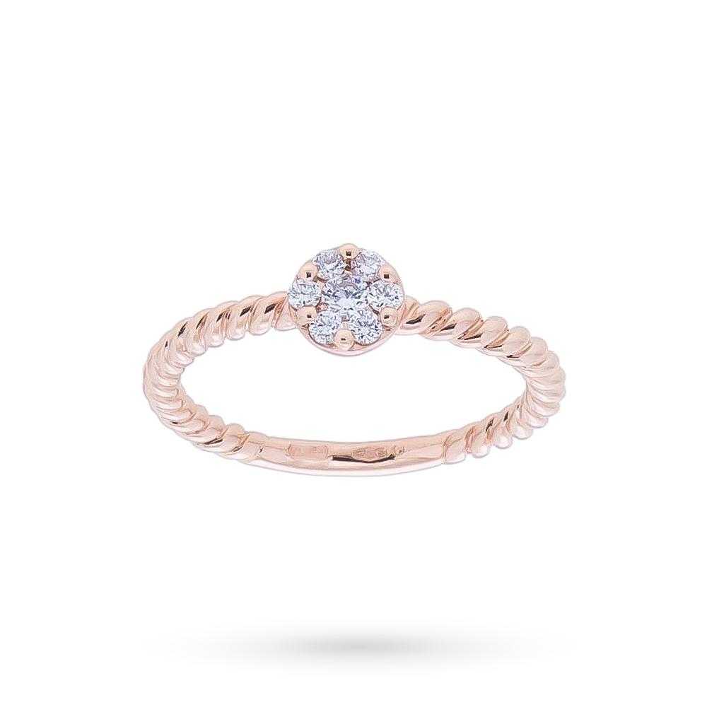 Anillo rosetón oro rosa diamante 0.19ct