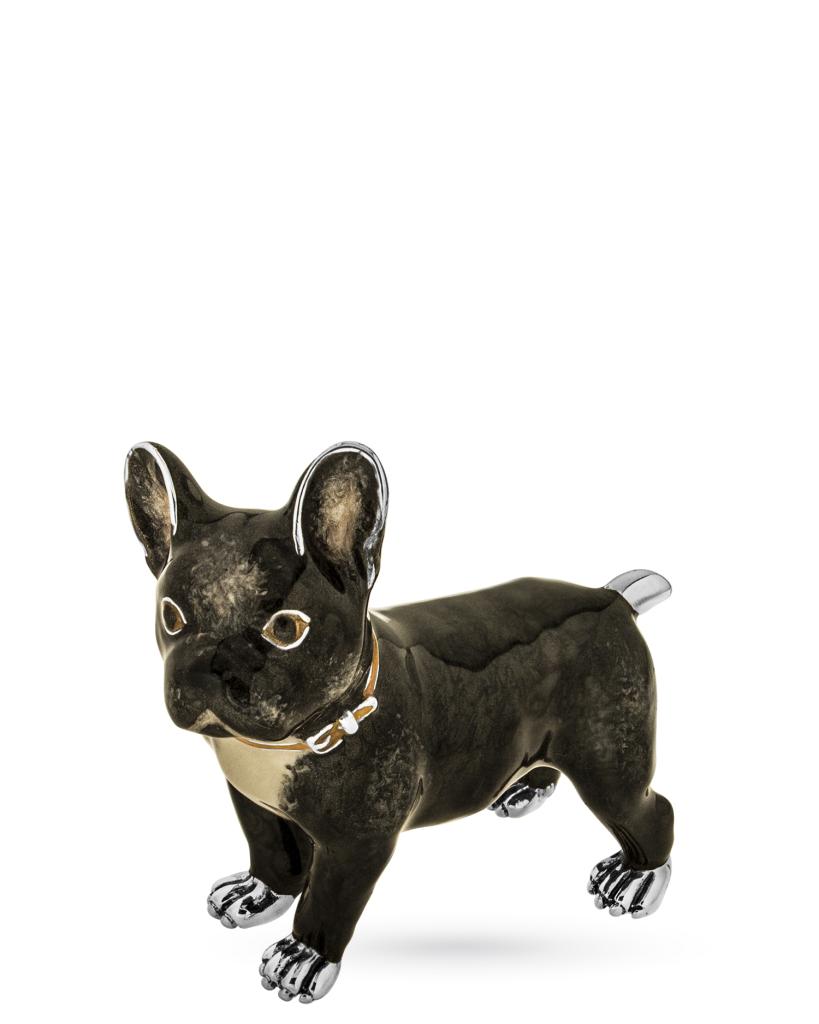 French bulldog ornament in silver and enamel
