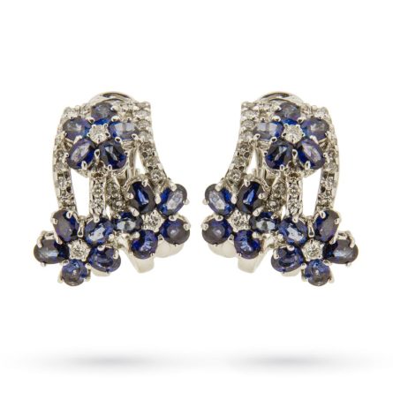 18kt white gold earrings with flowers of sapphires and diamonds