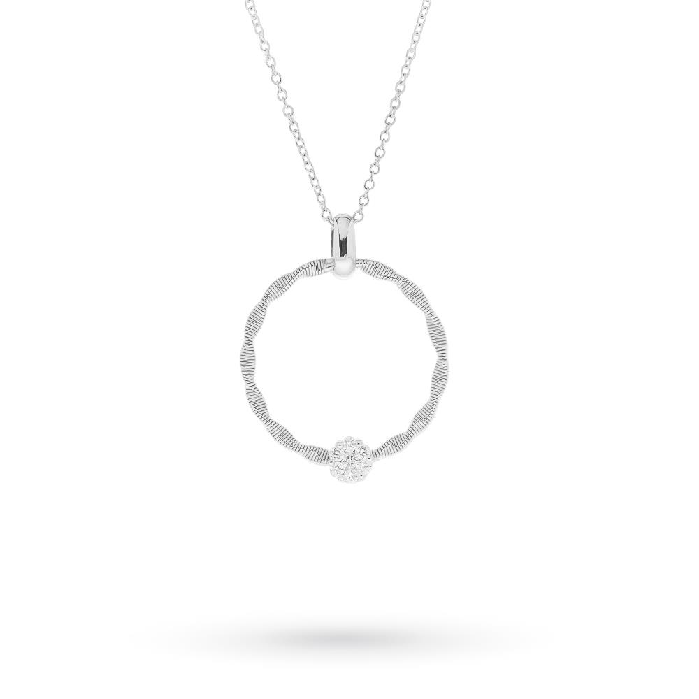 Girocollo ciondolo cerchio zigrinato oro bianco diamanti 43cm