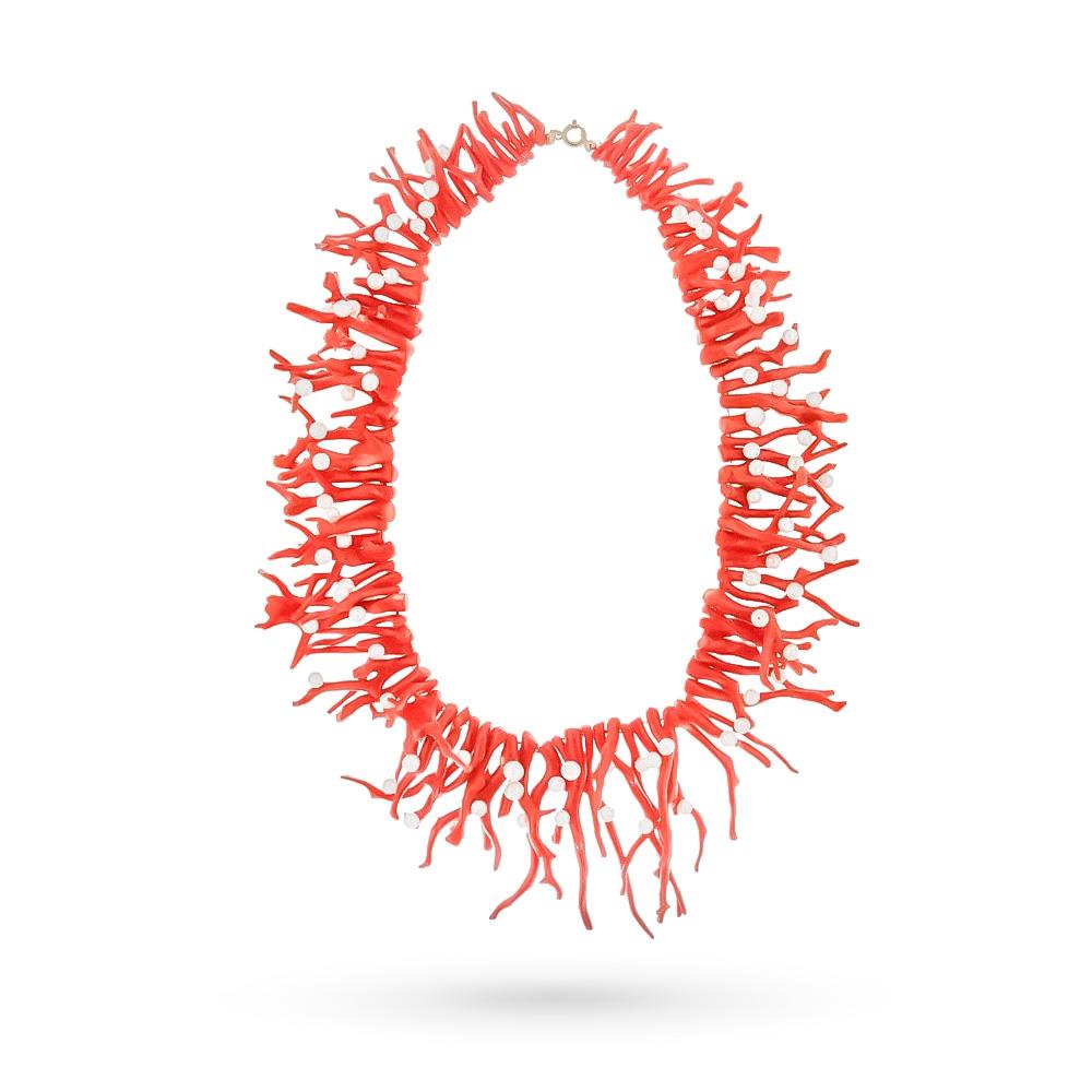 Girocollo elementi corallo rosso naturale perle