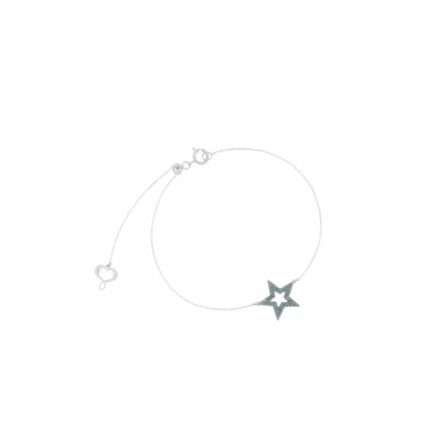 Bracciale Maman et Sophie oro bianco stella centrale traforata polvere diamanti celeste 10x10 mm