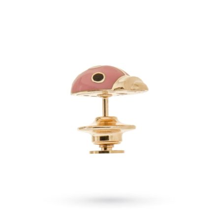 Broche de mariquita rosa y negra en oro amarillo esmaltado de 18 kt