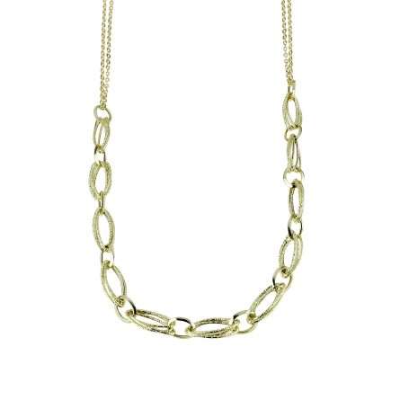 Gargantilla con cadena con alternancia de eslabones ovalados brillantes y trabajados y cadena tipo forzatina 45 cm