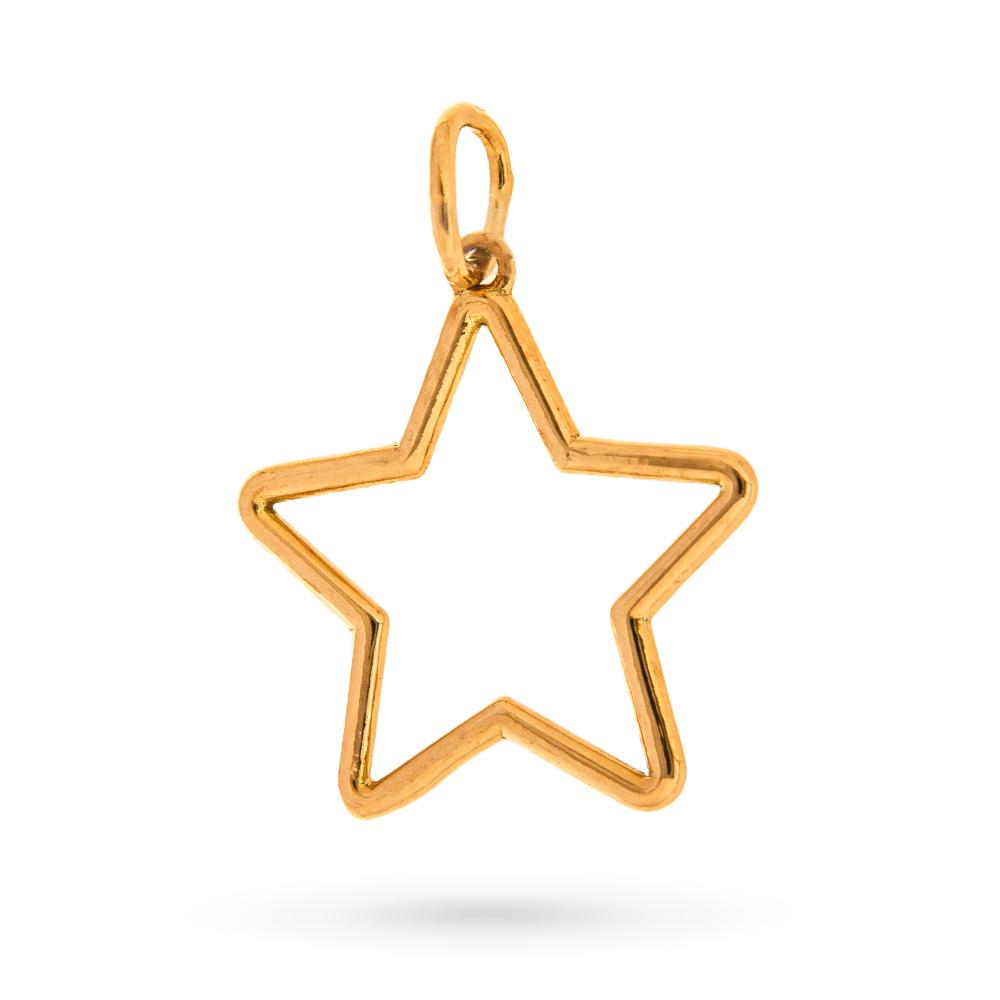 Smooth polished 18kt yellow gold star contour pendant