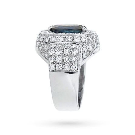 Anello Oro Bianco 18kt Zaffiro 4,02 ct e Diamanti