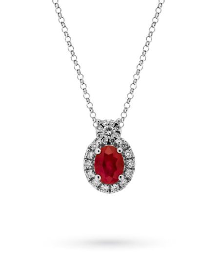 Girocollo oro bianco rubino ovale 0,39ct diamanti 0,10ct Mirco Visconti