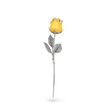 Yellow rose ornament in sterling silver and enamel 17cm