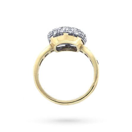Anello oro giallo pavè diamanti 1,11ct gambo rubini 0,70ct