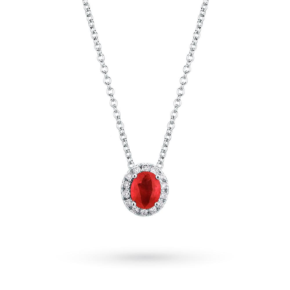 Girocollo oro bianco rubino ovale 0,43 ct diamanti 0,10ct Mirco Visconti