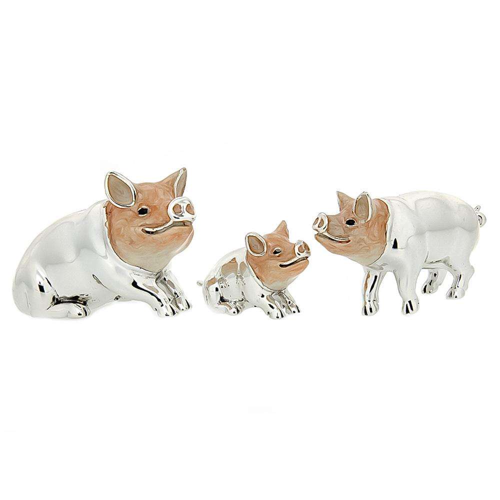Trio of pigs with enameled heads silver ornament Saturnoo ST153