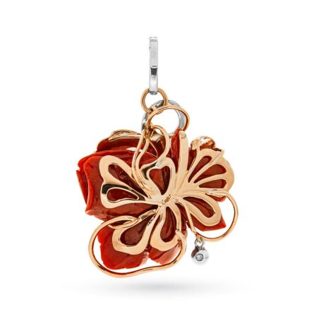 Ciondolo oro 18kt rosa corallo rosso diamanti 0,26ct