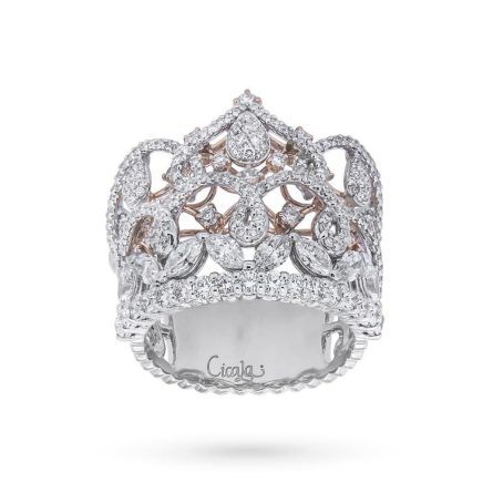 Anello corona d'oro bianco e rosa con diamanti 1,35ct