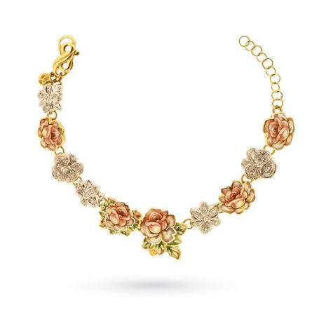 Pulsera Gabriella Rivalta con rosas esmaltadas en oro y diamantes