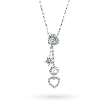 Girocollo in oro con cuori, stella, cerchio e diamanti