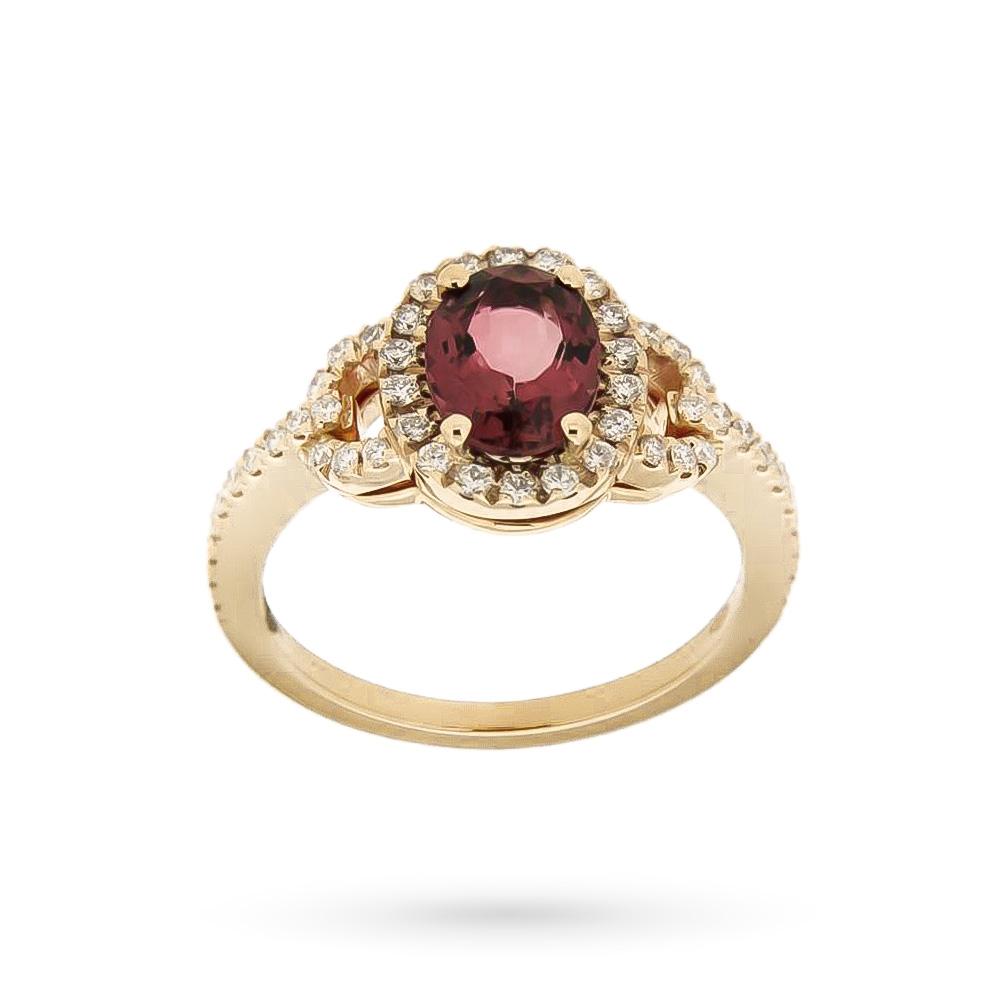 Anello oro giallo tormalina rosa ovale 1,28ct diamanti 0,37ct