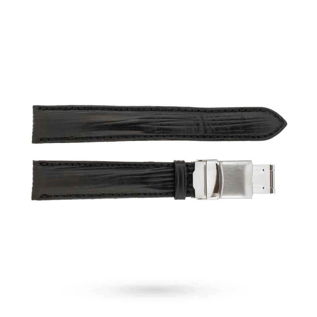 Cinturino pelle nera 18-16mm fibbia deployante acciaio