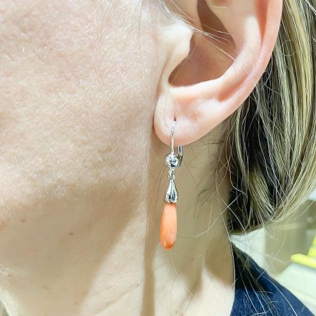 Coral drop earrings 16mm 18kt white gold