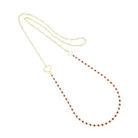 Long Silver Necklace with Satin Hearts