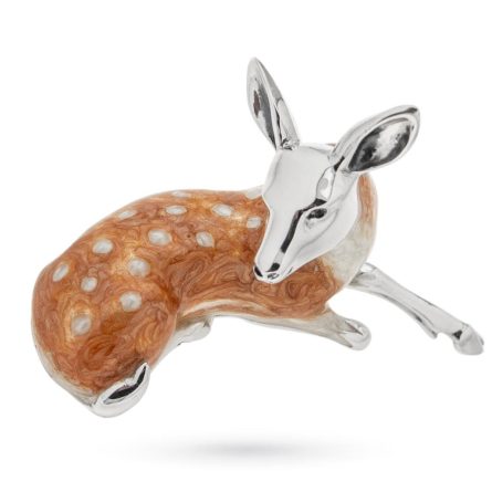 Cerbiatto grande sdraiato soprammobile argento 925 smalto