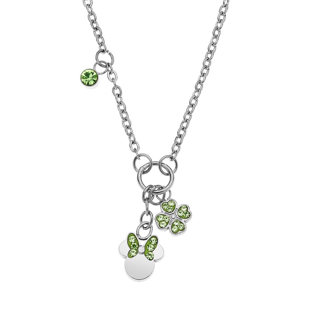 Girocollo bambina anallergico Disney Minnie quadrifoglio cristalli verdi