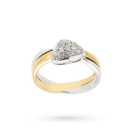 Anello oro bianco e giallo con triangolo di diamanti 0,16ct
