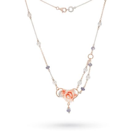 Gargantilla de oro coral rosa con diamantes 0,05ct
