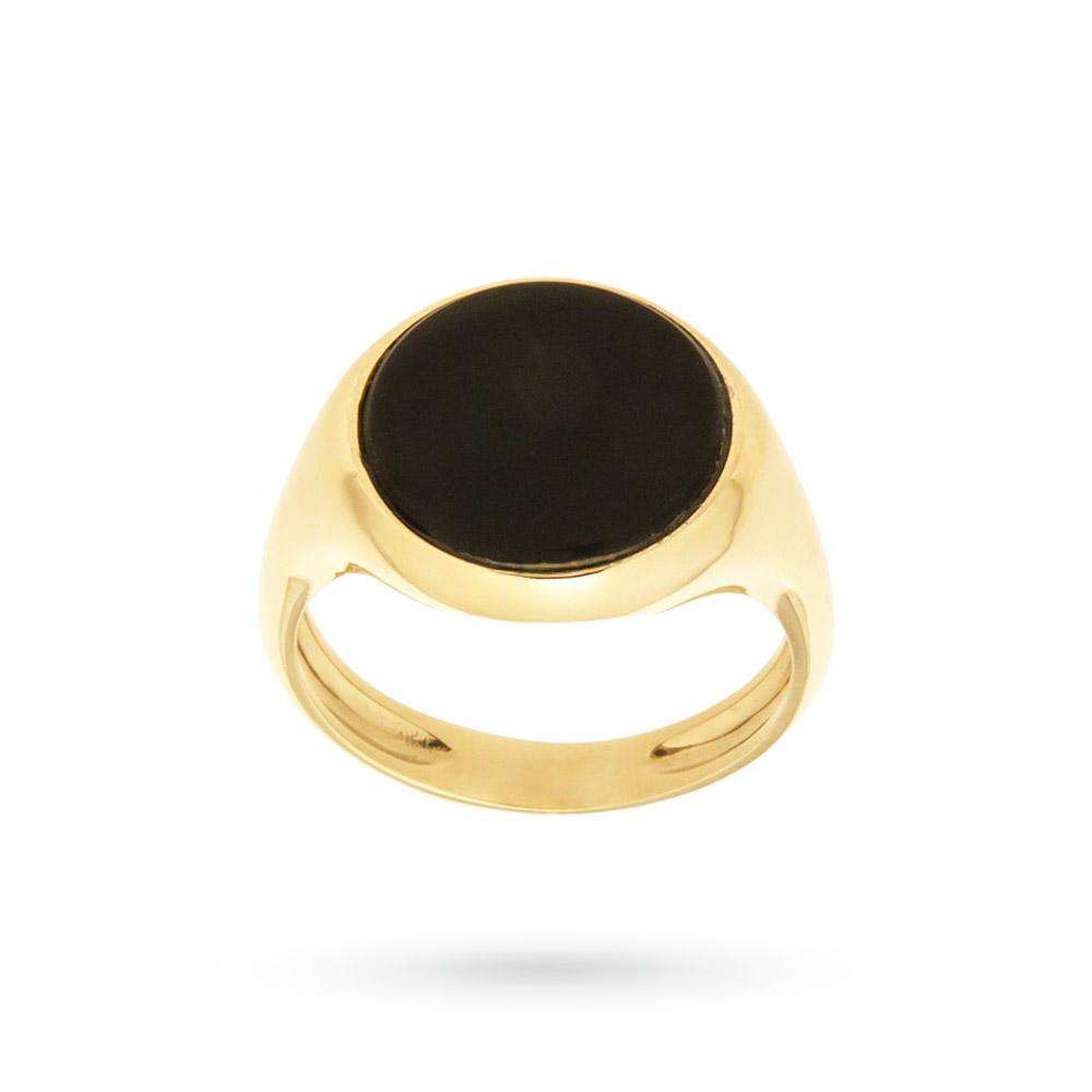 Anillo chevalier en oro amarillo con disco de ónice Ø 12,5 mm