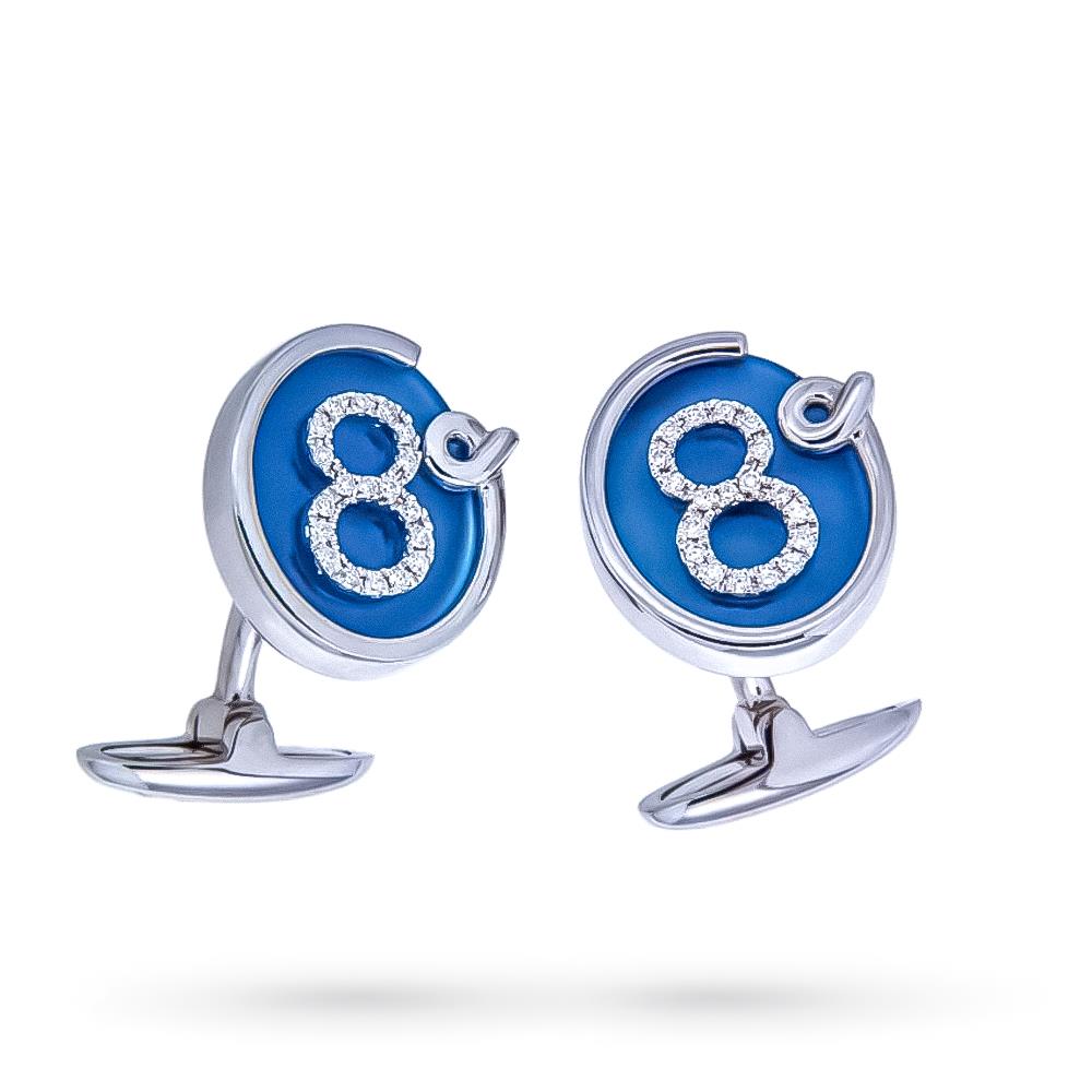 Gemelos para camisa de calcedonia en oro blanco con diamantes 0,21 ct