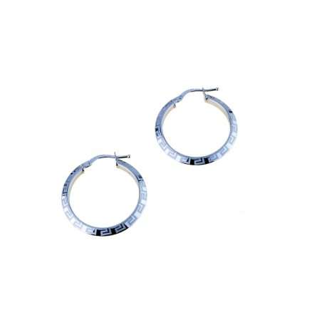 Hoop earrings with Greek key, internal triangular section, 20 mm